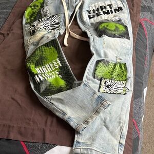 Light Blue Skinny Jeans with Green Accents